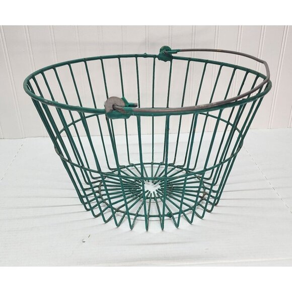 Green Wire Basket With Sturdy Metal Handle - Industrial Farmhouse Style For Stor - Picture 3 of 16